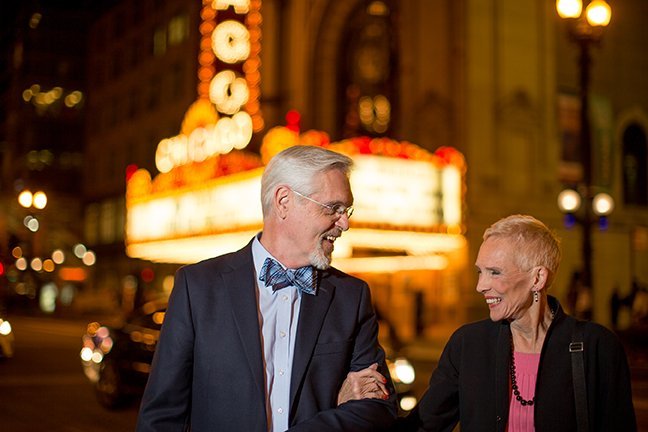senior couple outside chicago theater