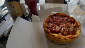 A single-serving deep dish pizza from Lou Malnati's.