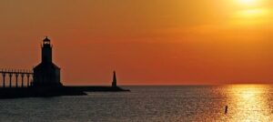 lake michigan horizon at sunset