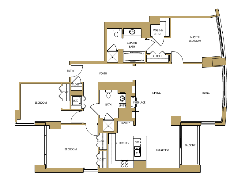 The Hampton Floor Plan 3 bedroom with balcony