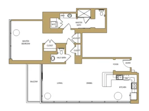 The Warwick Floor Plan One Bedroom with Balcony