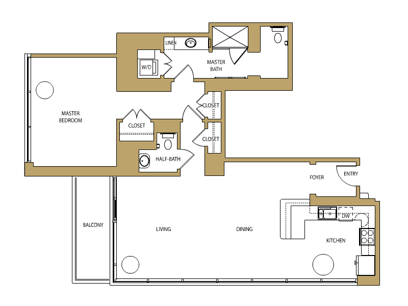The Warwick Floor Plan One Bedroom with Balcony