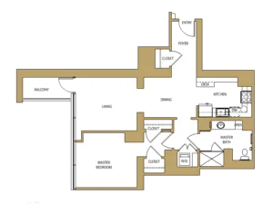 The Whitehall Floor Plan One bedroom with balcony