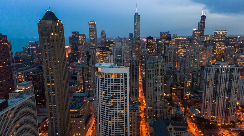 The Clare chicago skyline at twilight
