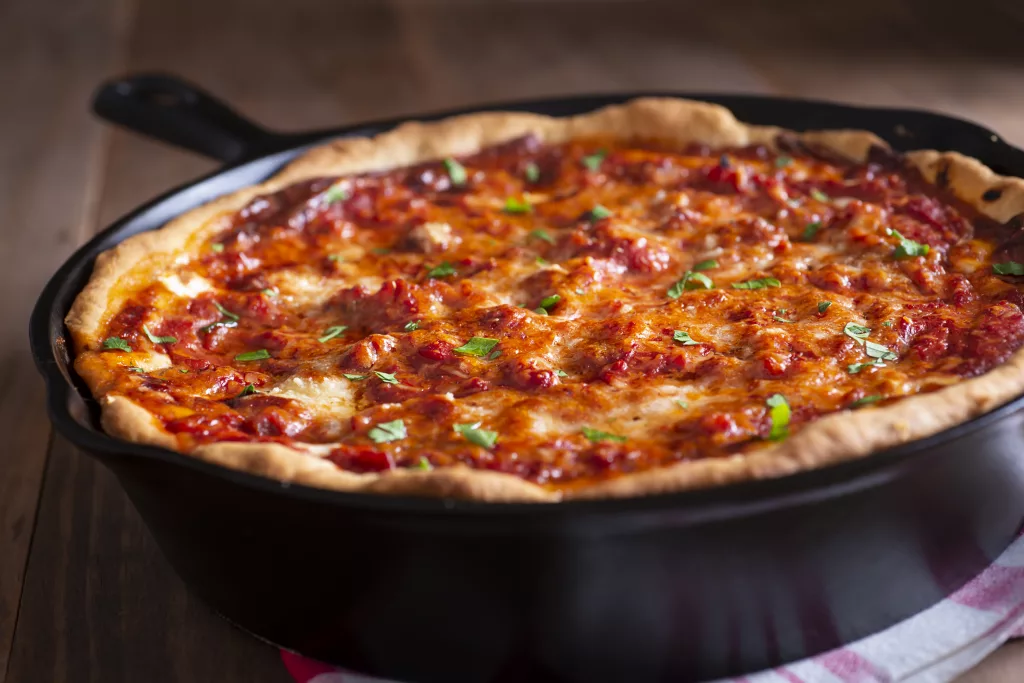 Deep Dish Chicago Pizza in Iron Skillet