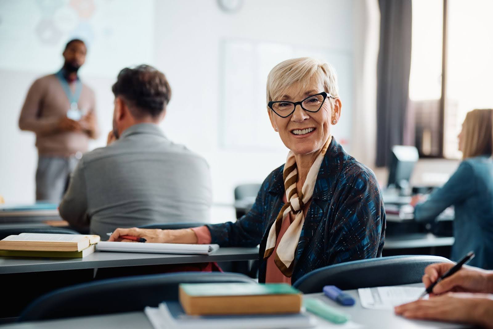 senior lady smiling in library senior lady smiling in library